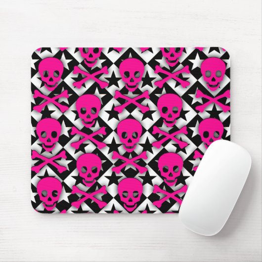 Emo Roze Skulls & Stars Muismat (Met muis)