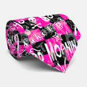 Emo Scène Roze Check Graffiti Stropdas (Opgerold)