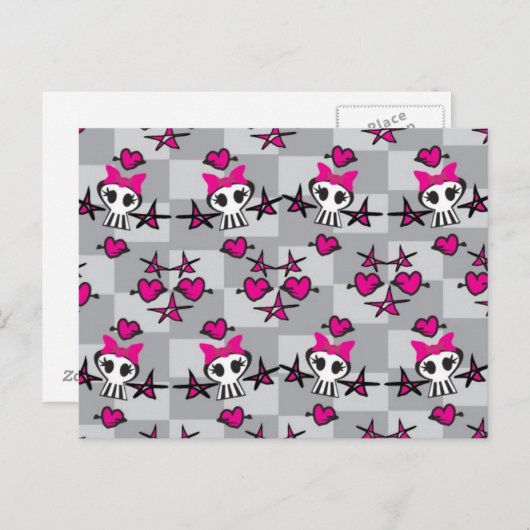 Emo Skulls Pattern Briefkaart (Voorkant / Achterkant)