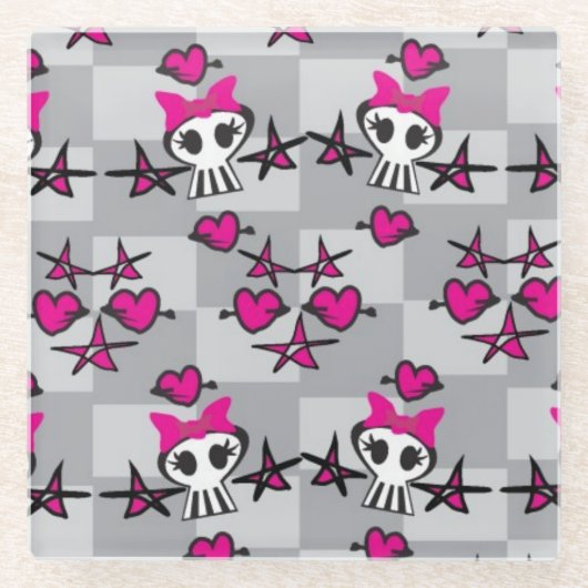 Emo Skulls Pattern Glazen Onderzetter (Voorkant)