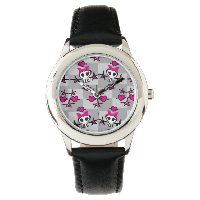 Emo Skulls Pattern Horloge (Voorkant)