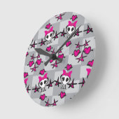 Emo Skulls Pattern Ronde Klok (Hoek)