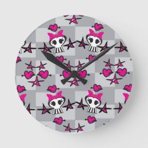 Emo Skulls Pattern Ronde Klok