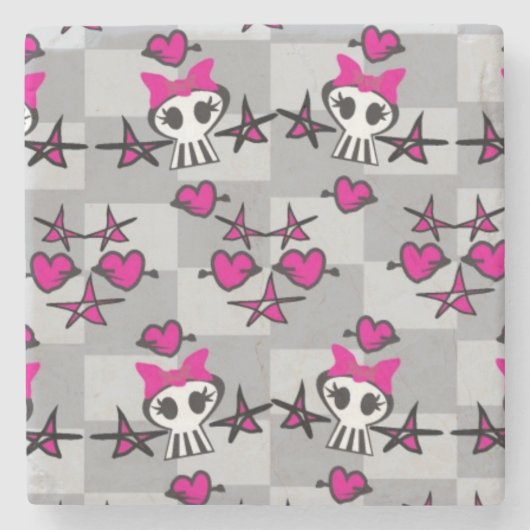 Emo Skulls Pattern Stenen Onderzetter (Voorkant)