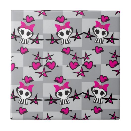 Emo Skulls Pattern Tegeltje (Voorkant)