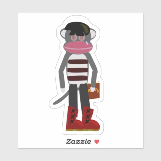 Emo Sock Monkey Funny Mopey Cartoon Art Sticker (Vel)