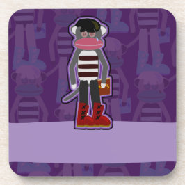 Emo Sock Monkey Paarse Cartoon Art Design Bier Onderzetter