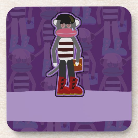 Emo Sock Monkey Paarse Cartoon Art Design Bier Onderzetter (Voorkant)