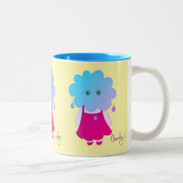 Emocional Azul Estilizado Chuva Personagem Cloudy Tweekleurige Koffiemok