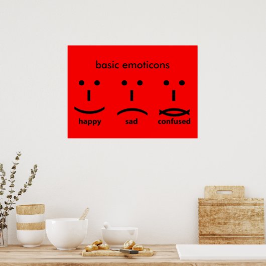 Emocons, Happy, Sad en Verward Poster (Keuken)