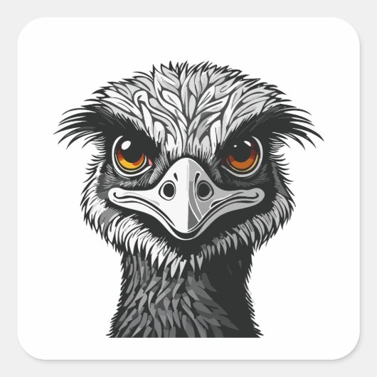 Emoe vogel hoofd vierkante sticker (Voorkant)