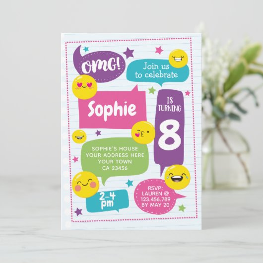 Emoij Birthday Uitnodiging (Staand voorkant)