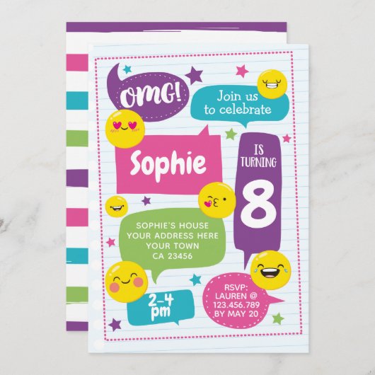 Emoij Birthday Uitnodiging (Voorkant / Achterkant)