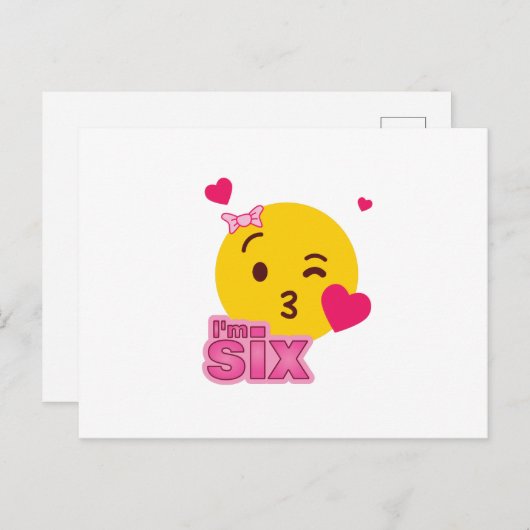 Emoji 6e verjaardag Kinder voor meisjes Funny Part Uitnodiging Briefkaart (Voorkant / Achterkant)