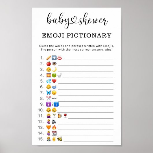 Emoji afbeelding game baby shower poster (Voorkant)