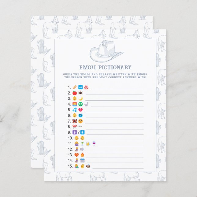 Emoji afbeelding spel Cowboy baby shower (Voorkant / Achterkant)
