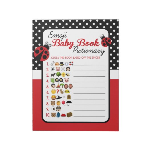 Emoji Baby Boek Ladybug Baby shower Game Pack Notitieblok (Linkerzijde)
