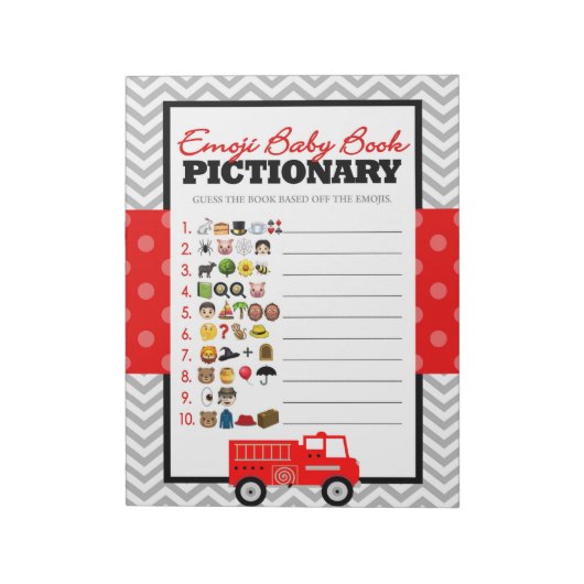 Emoji Baby Book Firetruck Baby shower Game Pack Notitieblok (Linkerzijde)