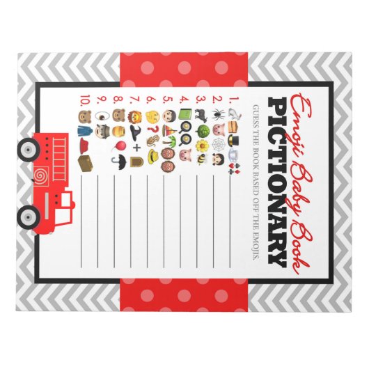 Emoji Baby Book Firetruck Baby shower Game Pack Notitieblok (Voorkant)
