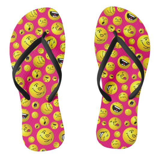Emoji ballen op magenta achtergrond teenslippers (Voetbed)