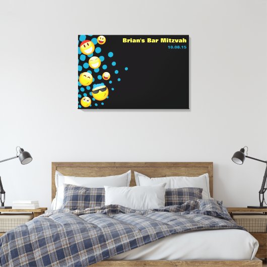 EMOJI Bat of Bar Mitzvah Sign-In Board HAPPY Canvas Afdruk (Insitu (Slaapkamer))