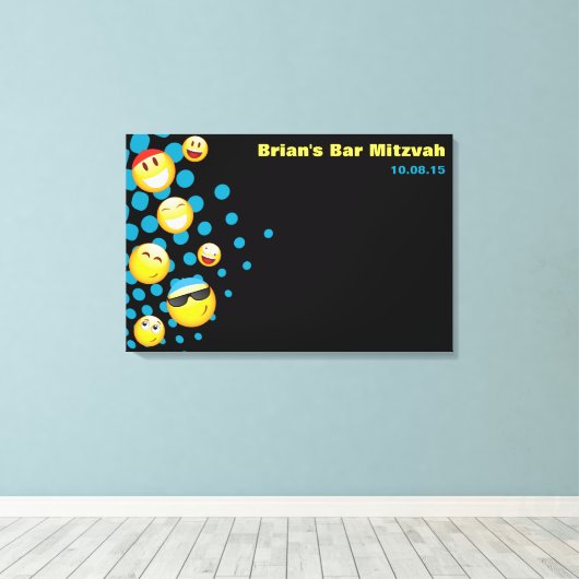 EMOJI Bat of Bar Mitzvah Sign-In Board HAPPY Canvas Afdruk (Insitu (Houten vloer))