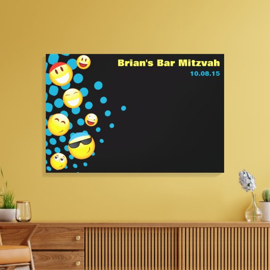 EMOJI Bat of Bar Mitzvah Sign-In Board HAPPY Canvas Afdruk (Insitu (Woonkamer))