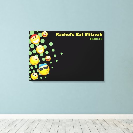 EMOJI Bat of Bar Mitzvah Sign-In Board HAPPY Canvas Afdruk (Insitu (Houten vloer))