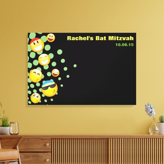 EMOJI Bat of Bar Mitzvah Sign-In Board HAPPY Canvas Afdruk (Insitu (Woonkamer))