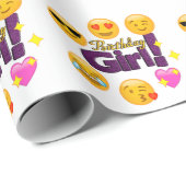 Emoji Birthday Girl Cadeaupapier (Rol Hoek)