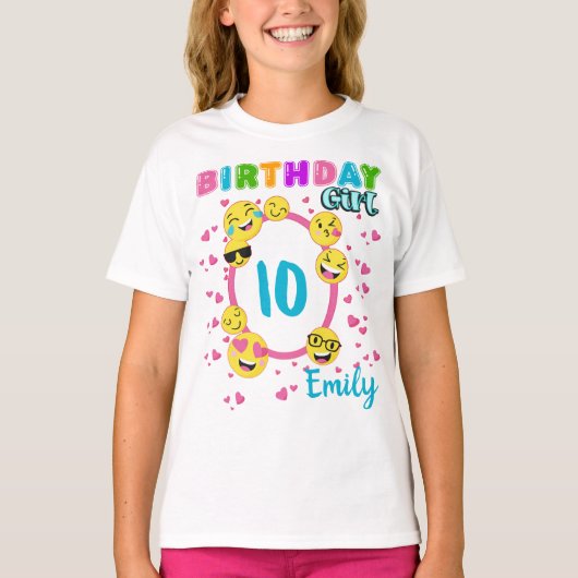 Emoji Birthday Girl Theme Party Matching Custom T- T-shirt (Voorkant)