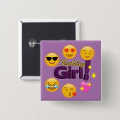 Emoji Birthday Girl Vierkante Button 5,1 Cm (Voorkant /achterkant)