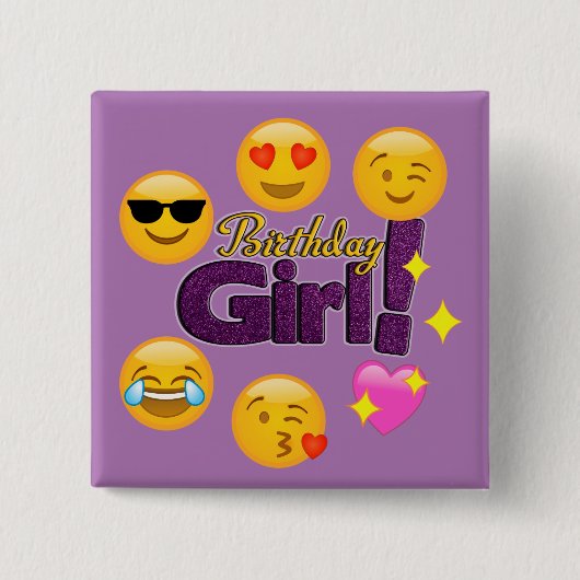 Emoji Birthday Girl Vierkante Button 5,1 Cm (Voorkant)