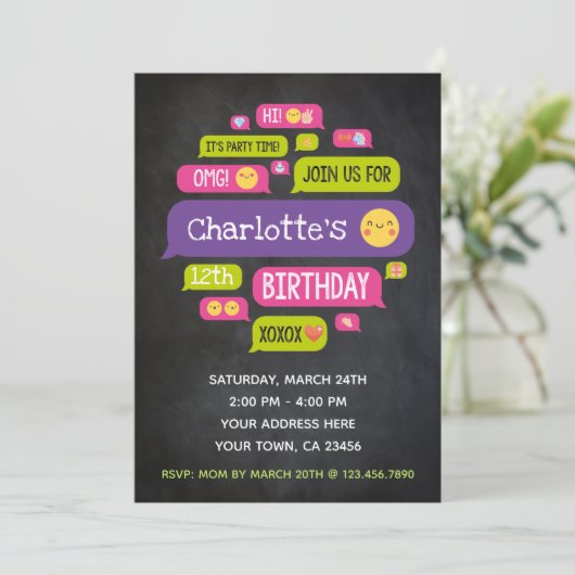Emoji Birthday Invitation Chalkboard Kaart (Staand voorkant)