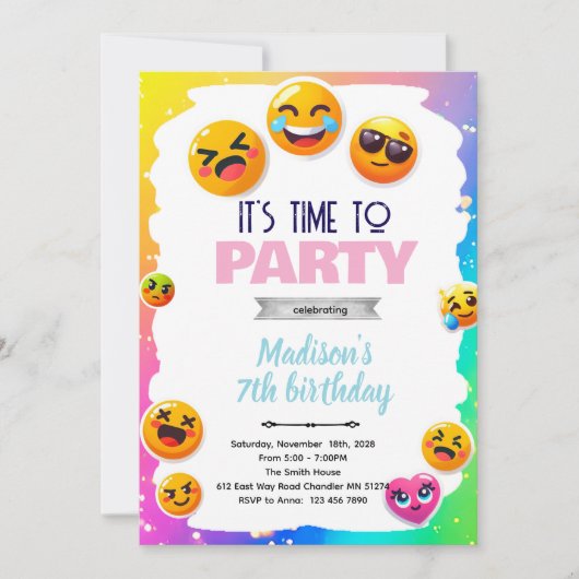 Emoji birthday party invitation kaart (Voorkant)