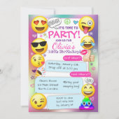Emoji Birthday Party Invitations, Girl Emoji Party Kaart (Voorkant)