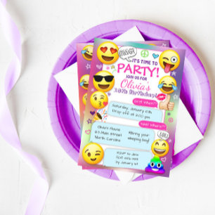 Emoji Birthday Party Invitations, Girl Emoji Party Kaart