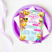 Emoji Birthday Party Invitations, Girl Emoji Party Kaart