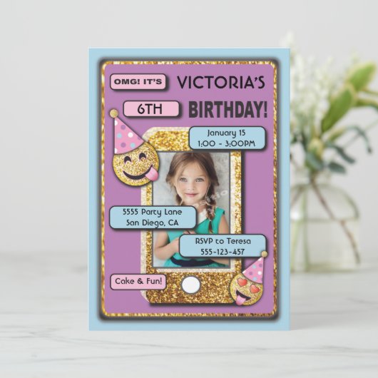 Emoji Birthday Party - uitnodiging voor tekstverbi (Staand voorkant)