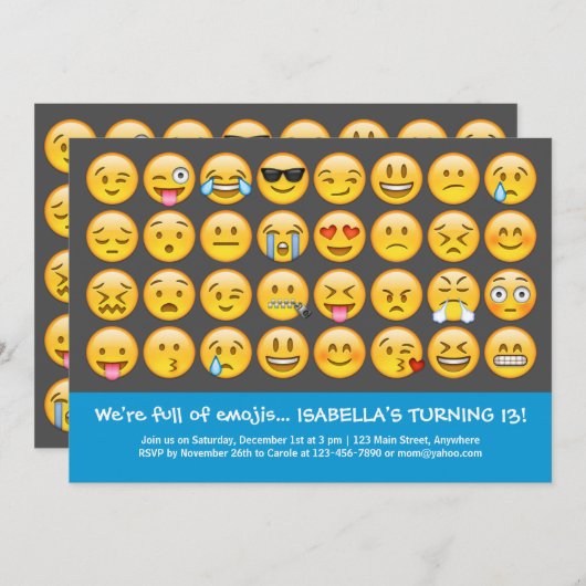 Emoji Birthday Uitnodiging (Voorkant / Achterkant)