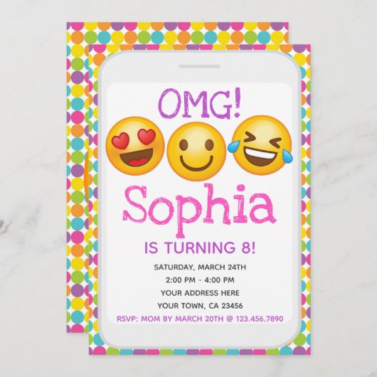 Emoji Birthday Uitnodiging (Voorkant / Achterkant)