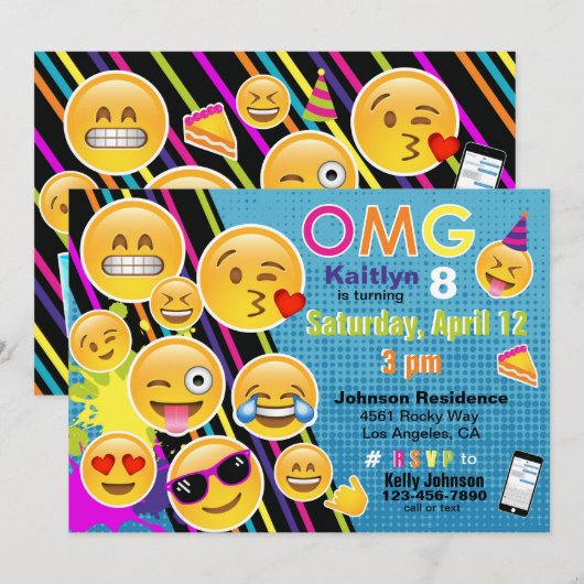 Emoji Birthday Uitnodiging (Voorkant / Achterkant)