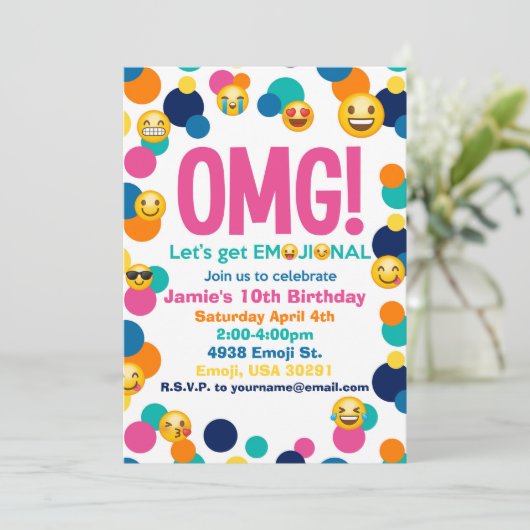 Emoji Birthday Uitnodiging (Staand voorkant)