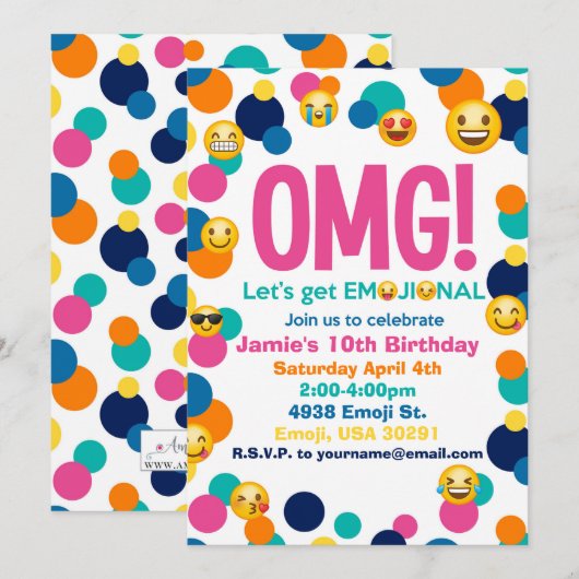Emoji Birthday Uitnodiging (Voorkant / Achterkant)