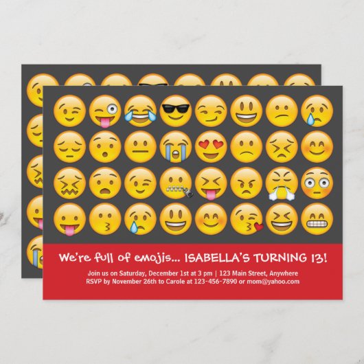 Emoji Birthday Uitnodiging (Voorkant / Achterkant)