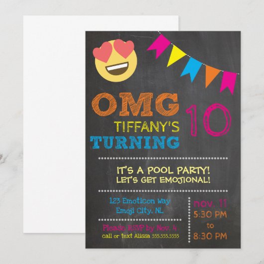 Emoji Birthday Uitnodiging (Voorkant / Achterkant)