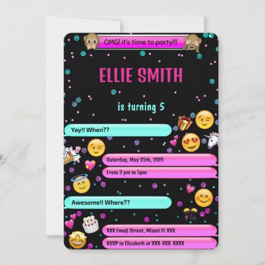 Emoji Birthday Uitnodiging (Voorkant)