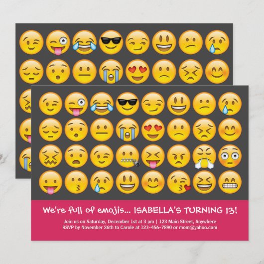 Emoji Birthday Uitnodiging (Voorkant / Achterkant)