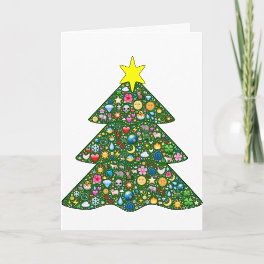 Emoji-decorated tree Holiday greeting card Feestdagen Kaart (Voorkant)