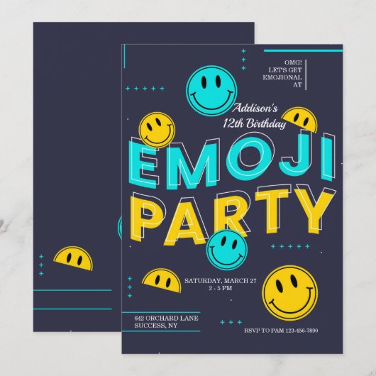 Emoji Feest Uitnodiging (Voorkant / Achterkant)